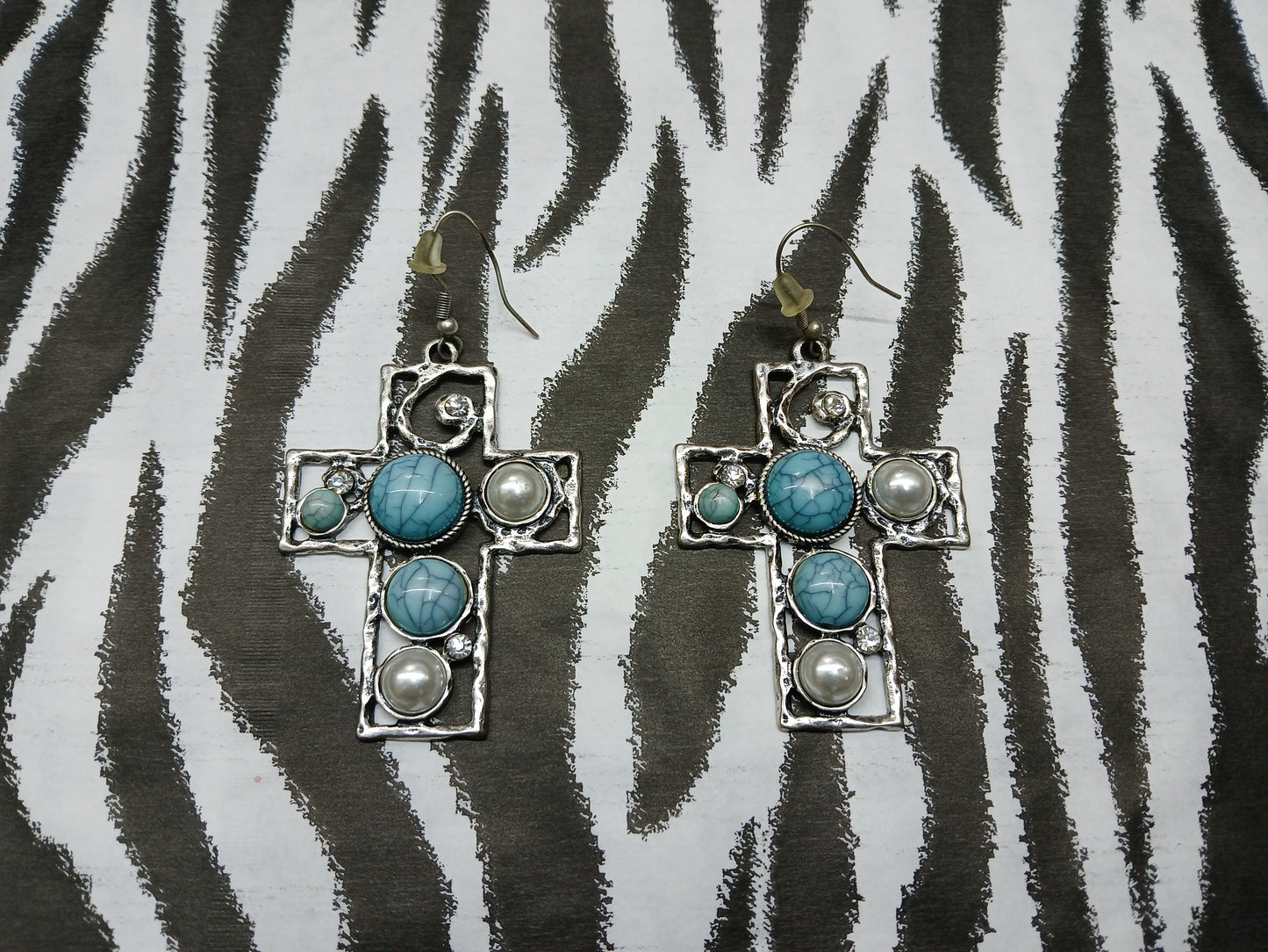 Silver & Turquoise Cross Earrings