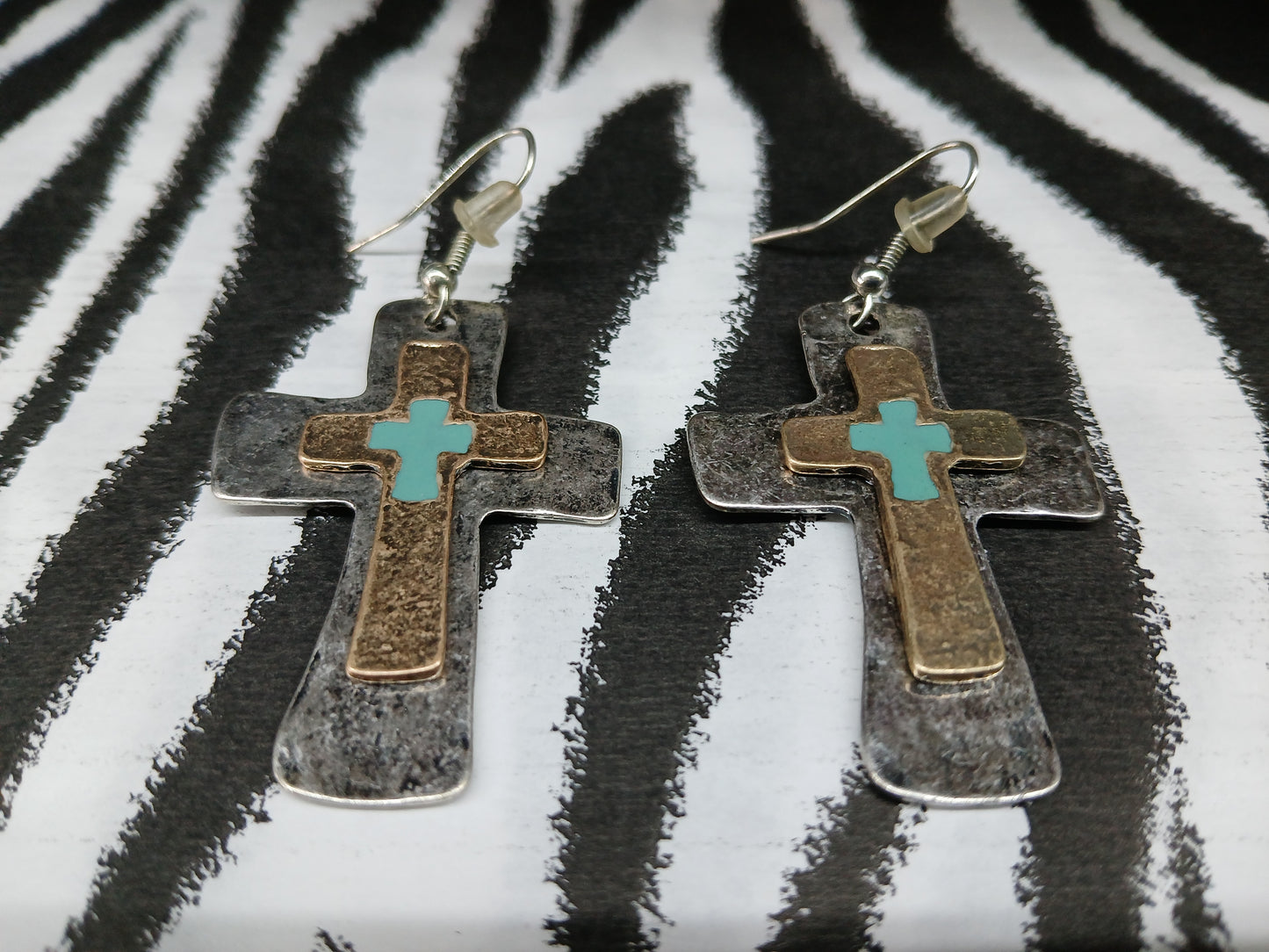 Mixed Metal Cross Earrings