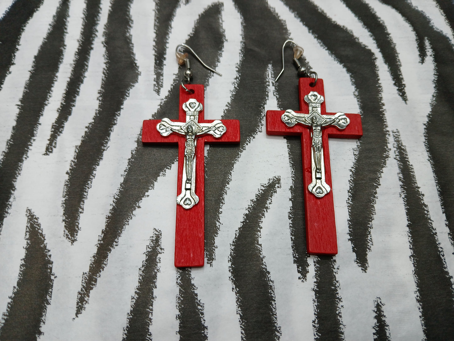Silver & Red Cross Earrings