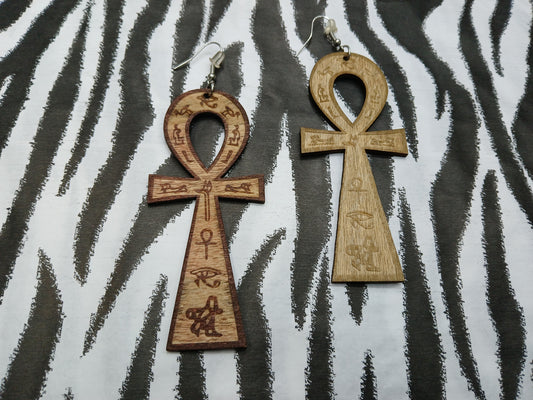 Ankh Wooden Earrings