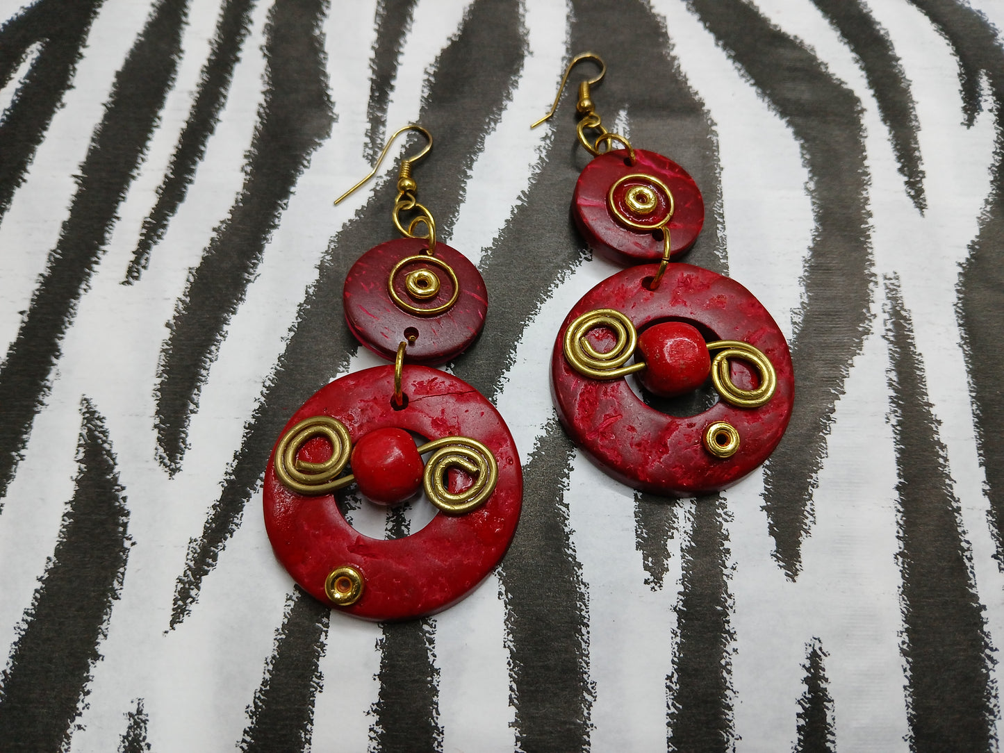 Red & Gold Spiral Earrings