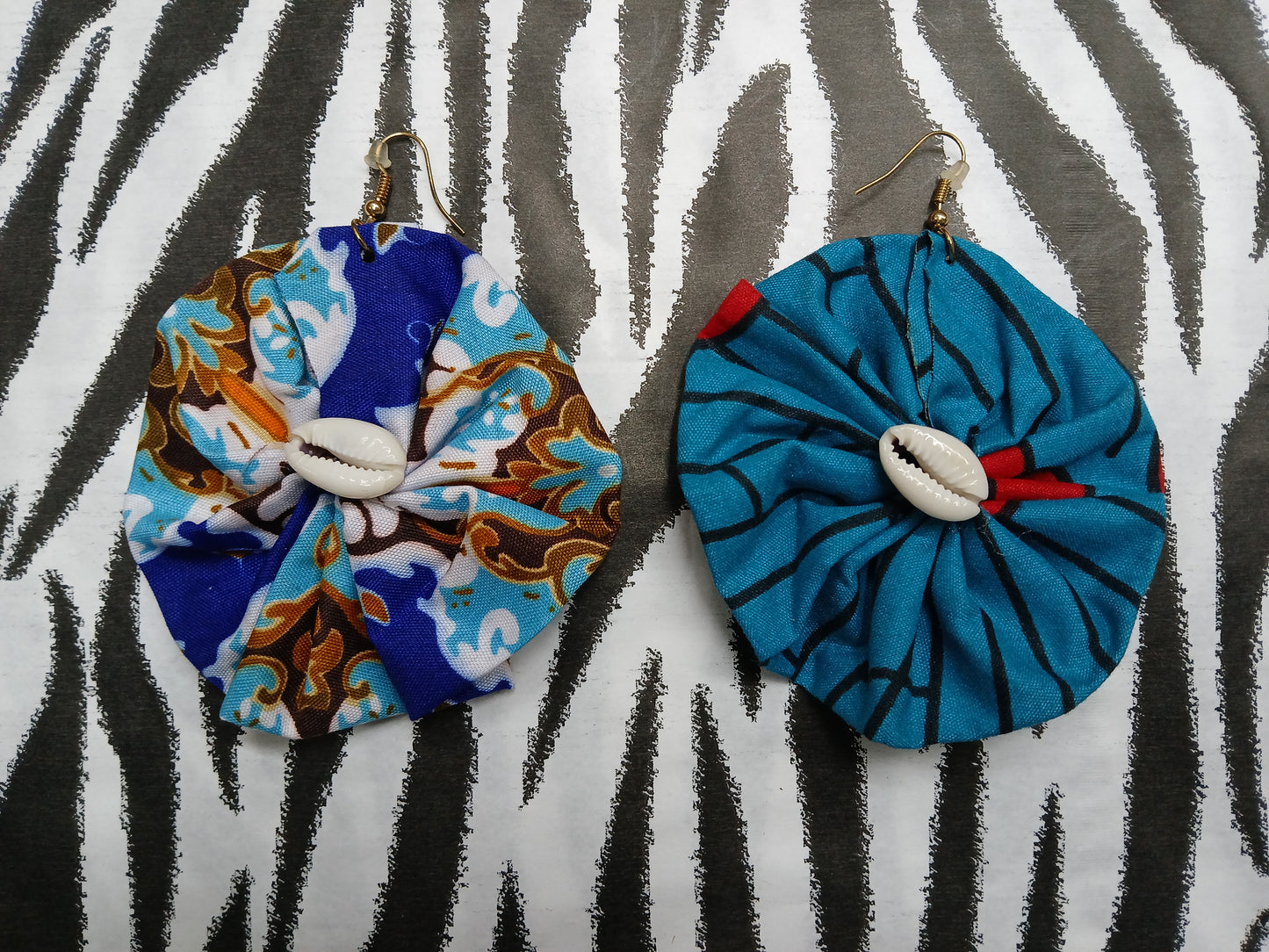 Ankara & Cowrie Earrings
