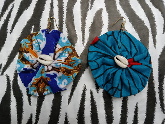 Ankara & Cowrie Earrings