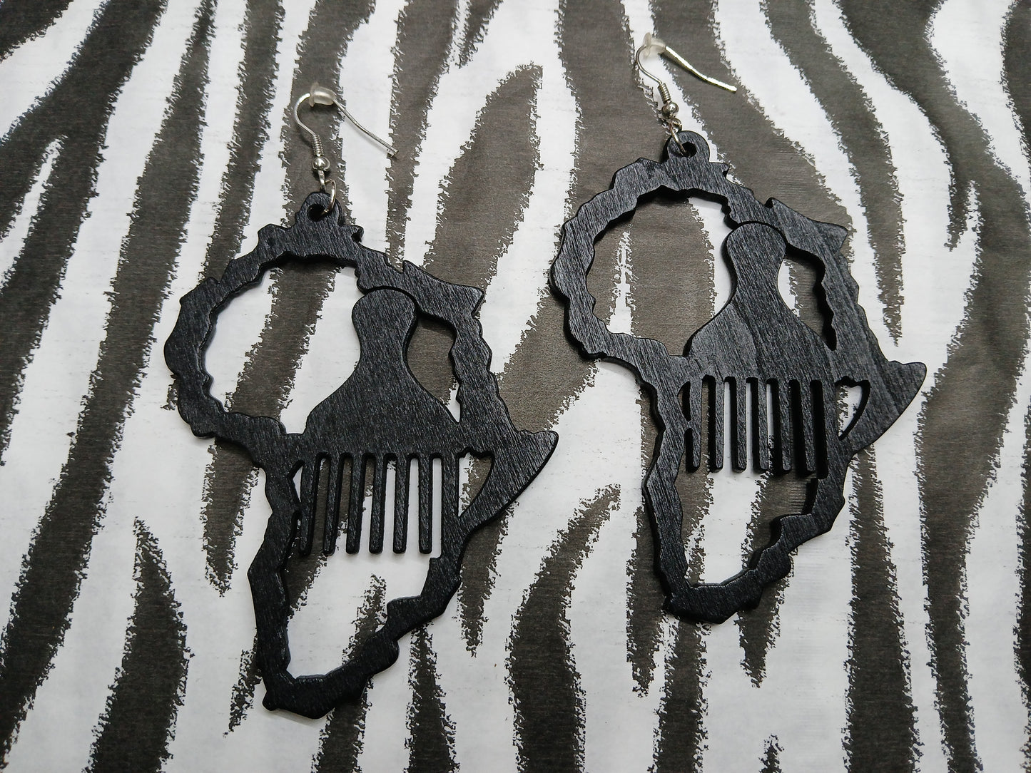 Black Hair Pick Wooden Earrings