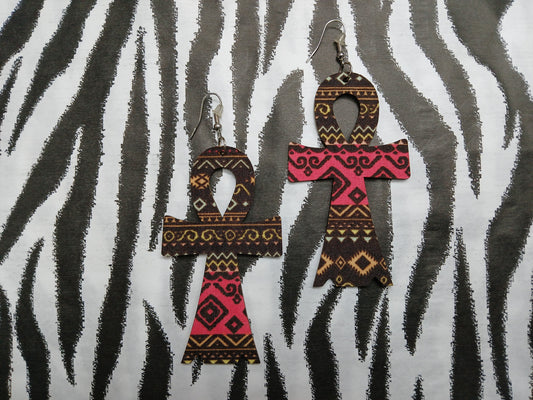 Ankara Anhk Wooden Earrings