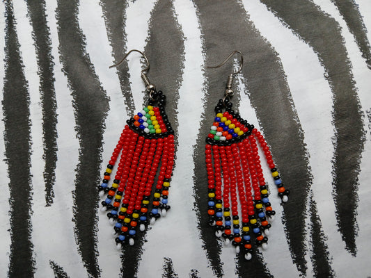 Beaded Dangle Earrings (Red)