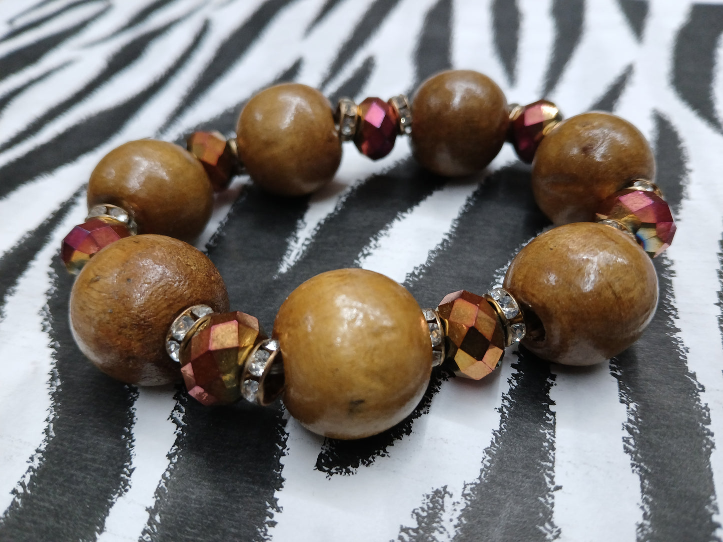Wood & Ruby Mixed Bead Bangle