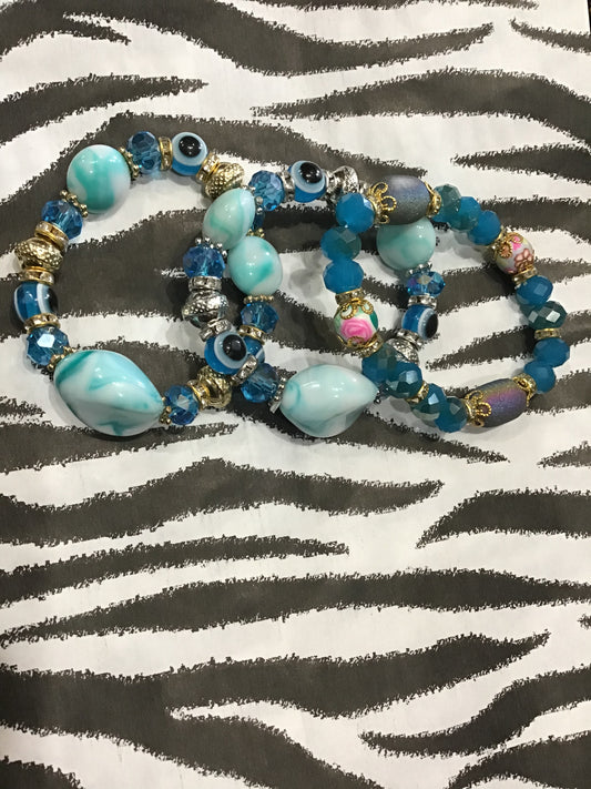 Evil Eye Beaded Bracelet (Blue)