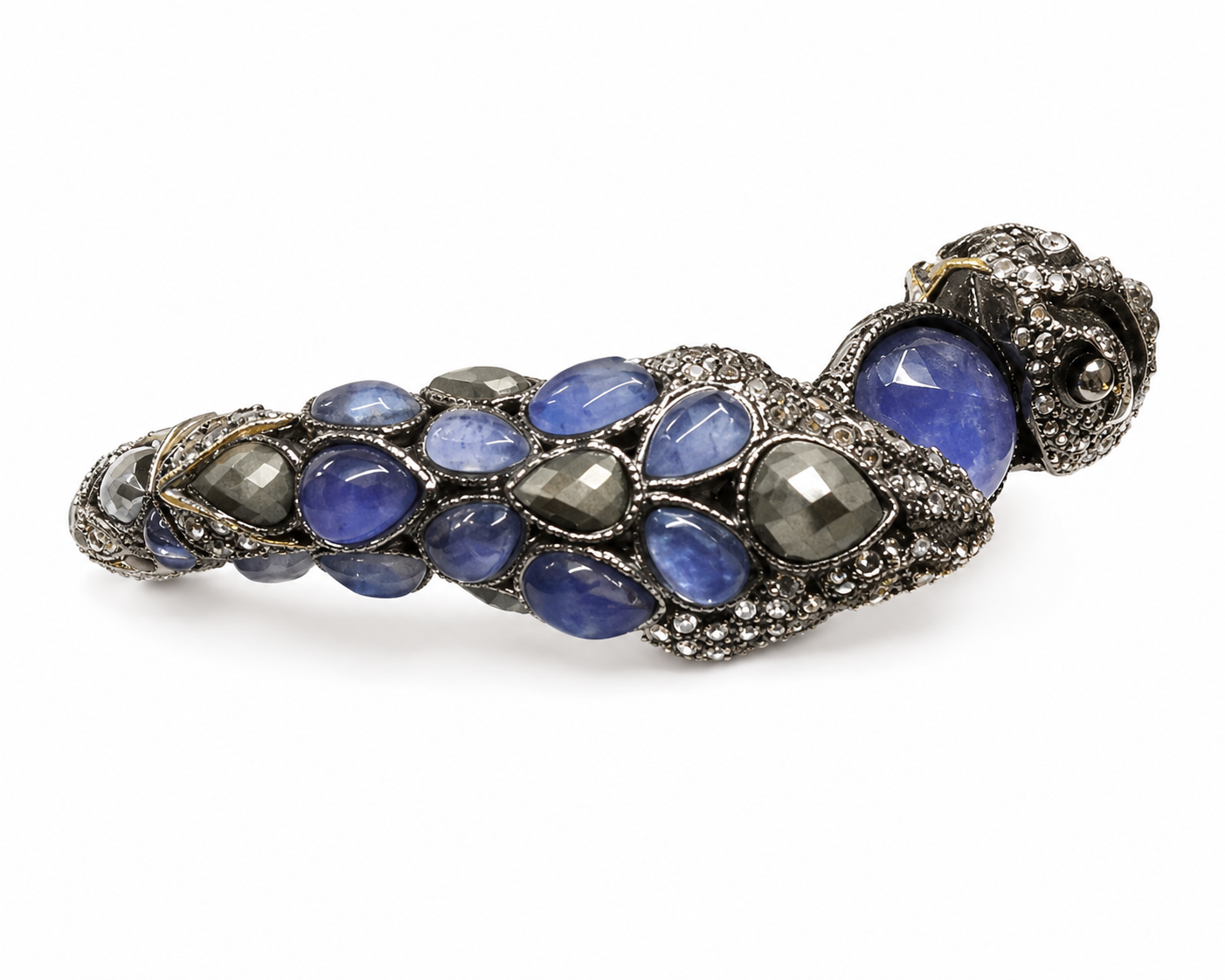 Jardin de Papillon Ruthenium & Gold Snake Sodalite Cabochon Bracelet